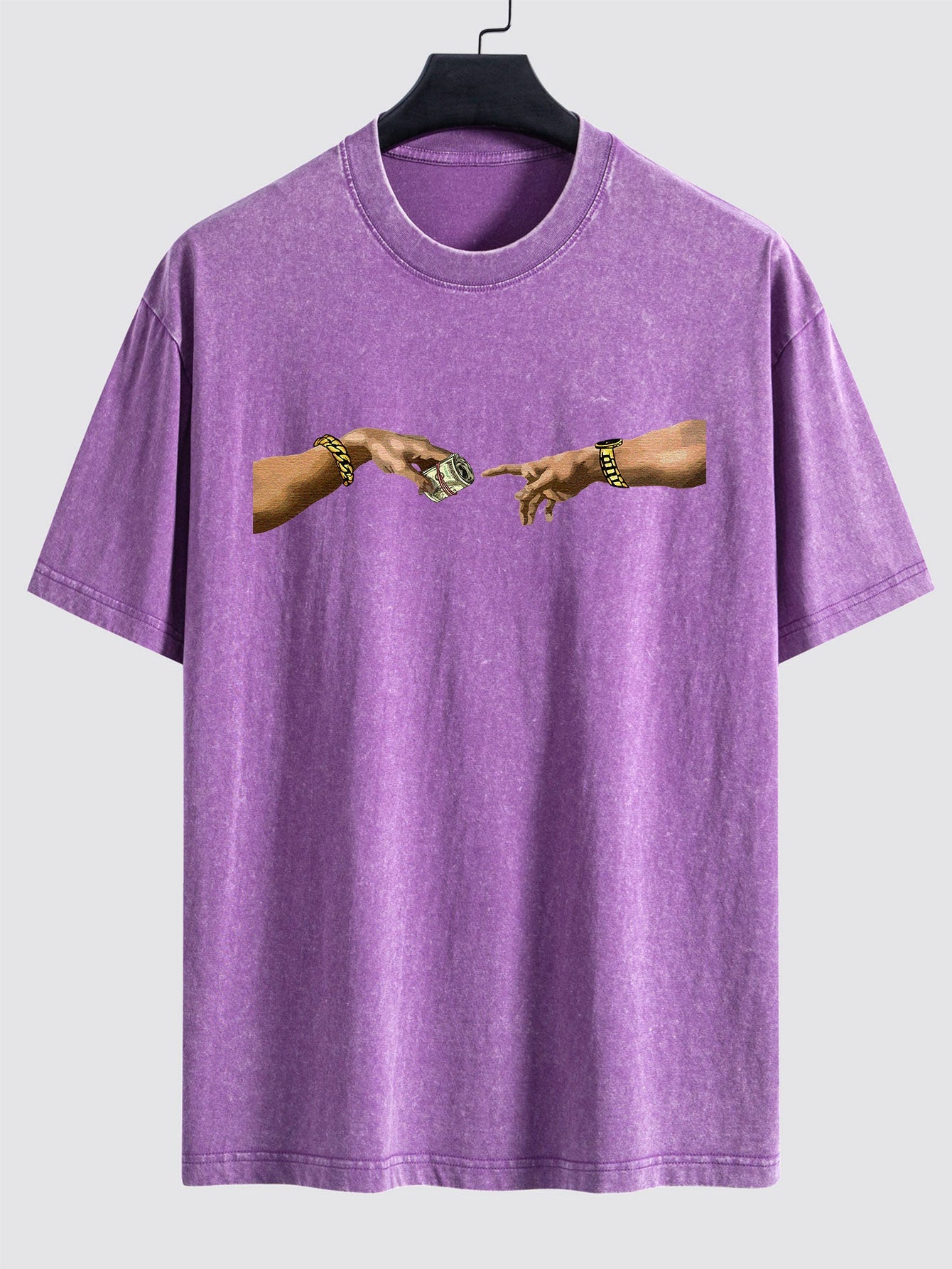 Dollar Hand Print Washed Drop Shoulder Oversize T-Shirt
