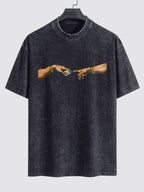 Dollar Hand Print Washed Drop Shoulder Oversize T-Shirt