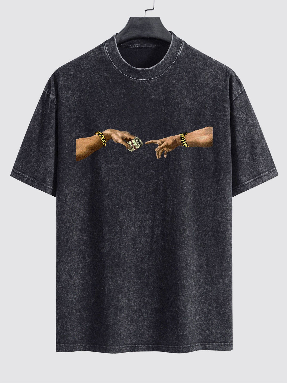 Dollar Hand Print Washed Drop Shoulder Oversize T-Shirt