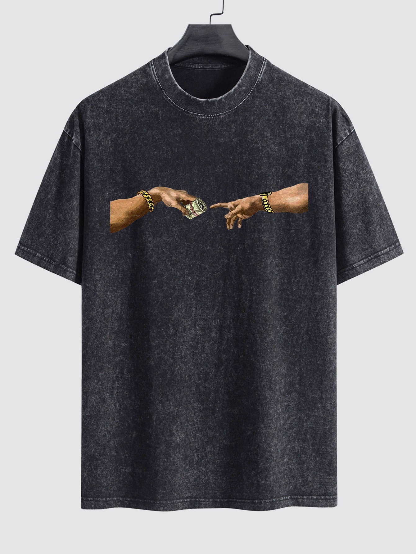 Dollar Hand Print Washed Drop Shoulder Oversize T-Shirt