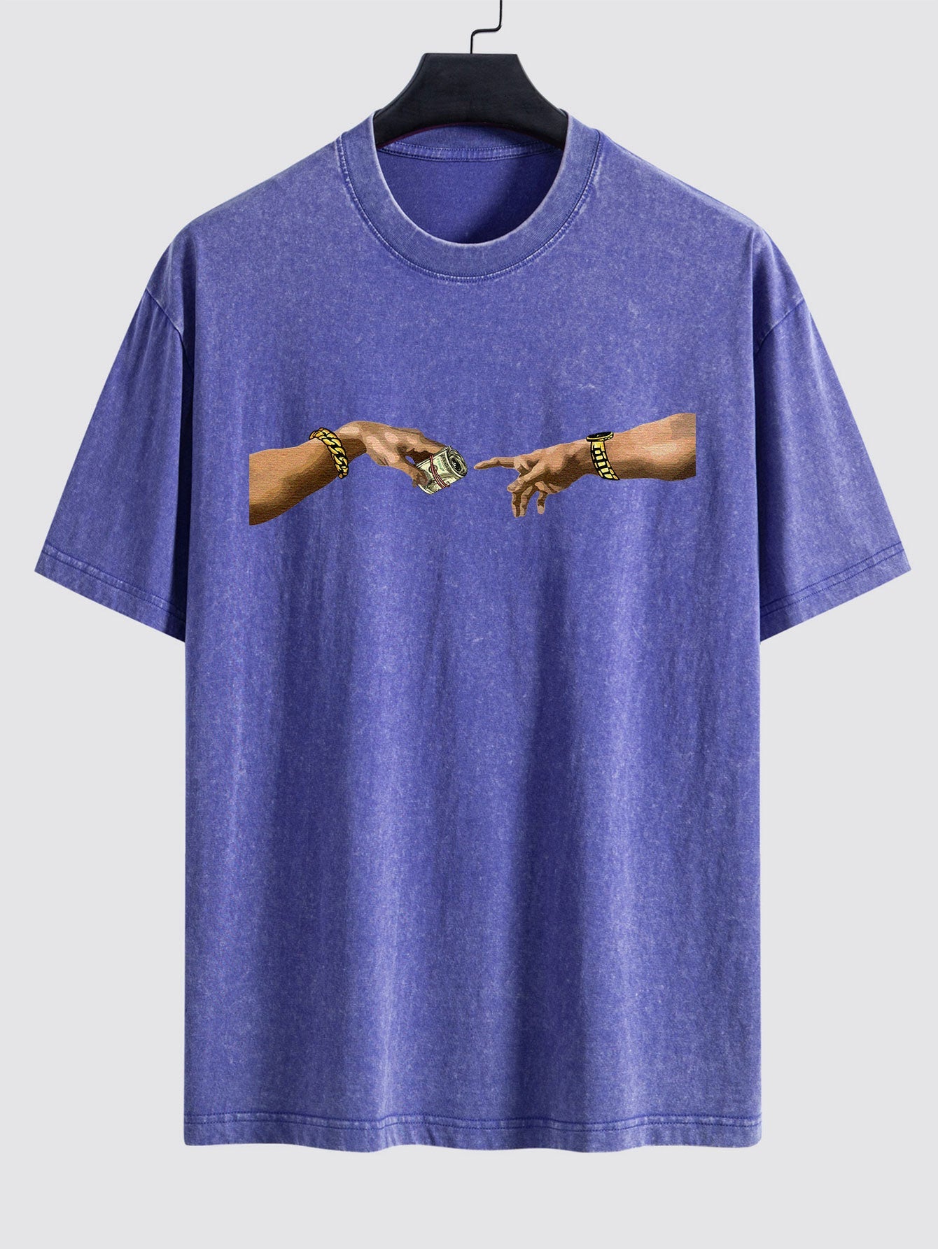 Dollar Hand Print Washed Drop Shoulder Oversize T-Shirt