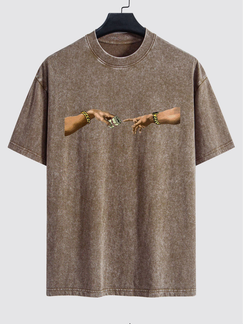 Dollar Hand Print Washed Drop Shoulder Oversize T-Shirt