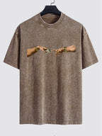 Dollar Hand Print Washed Drop Shoulder Oversize T-Shirt