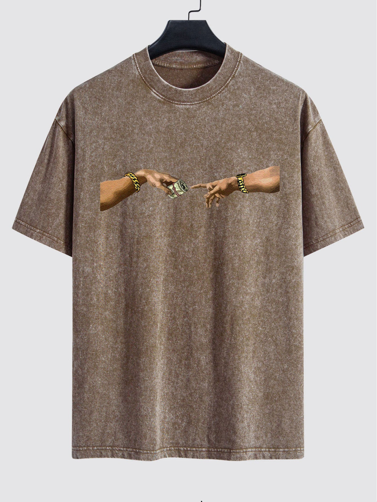 Dollar Hand Print Washed Drop Shoulder Oversize T-Shirt