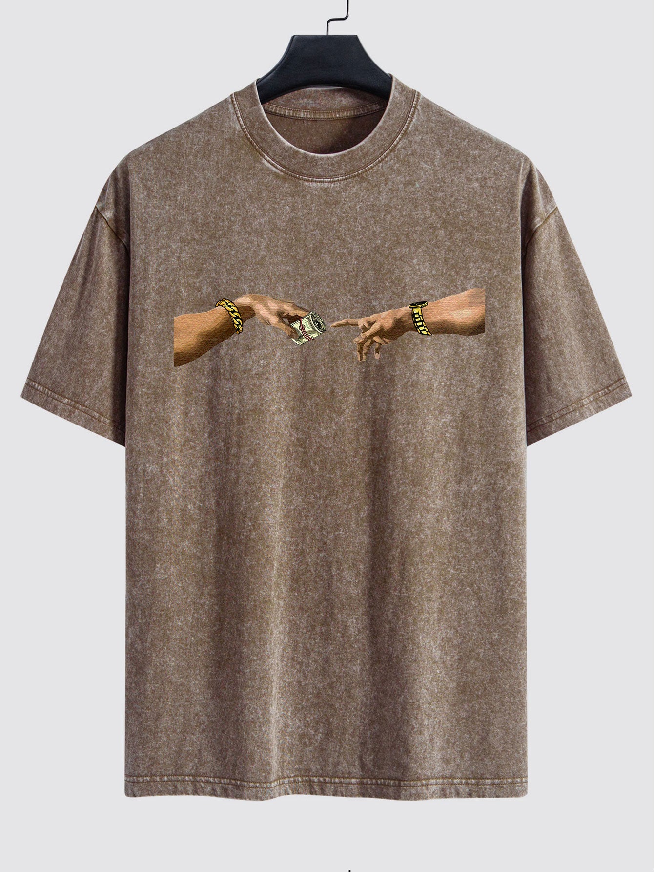 Dollar Hand Print Washed Drop Shoulder Oversize T-Shirt