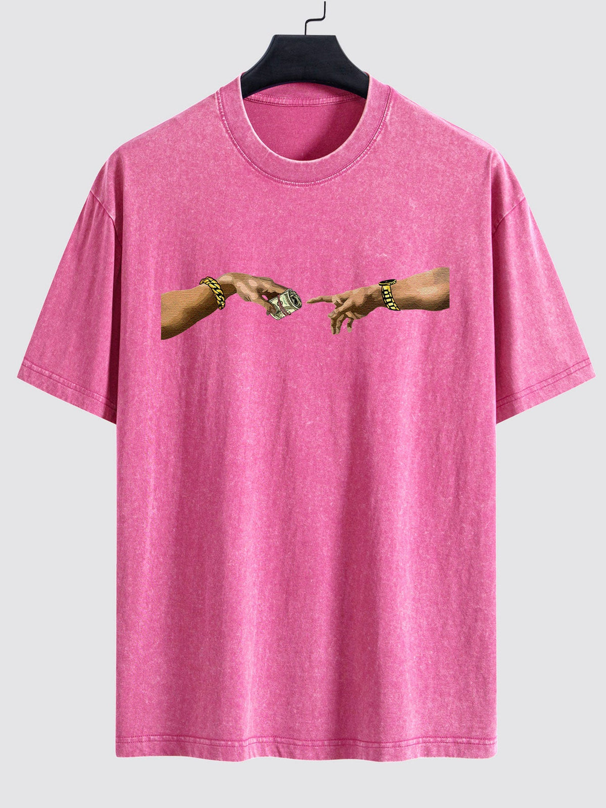 Dollar Hand Print Washed Drop Shoulder Oversize T-Shirt