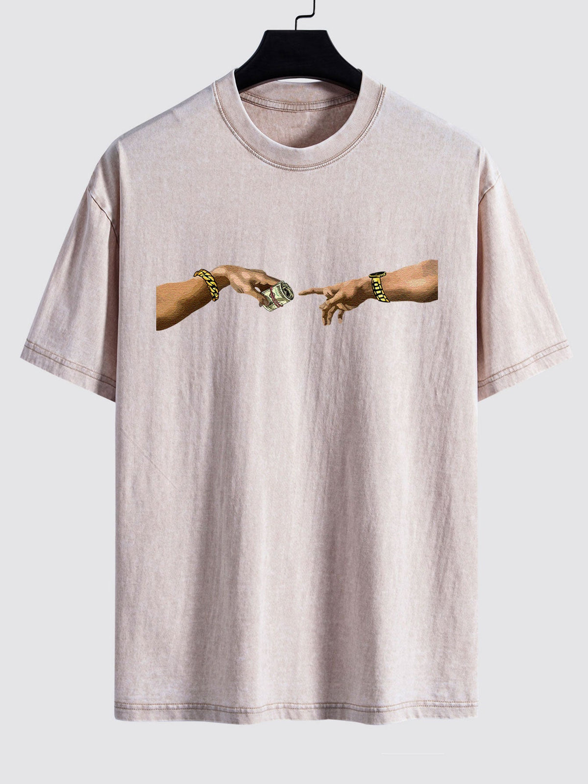 Dollar Hand Print Washed Drop Shoulder Oversize T-Shirt
