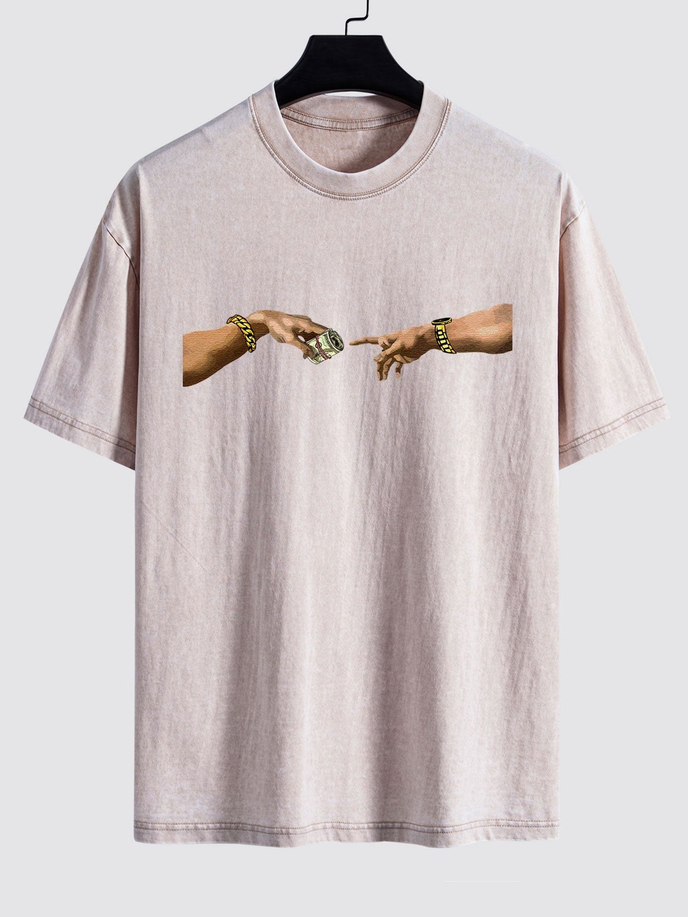 Dollar Hand Print Washed Drop Shoulder Oversize T-Shirt