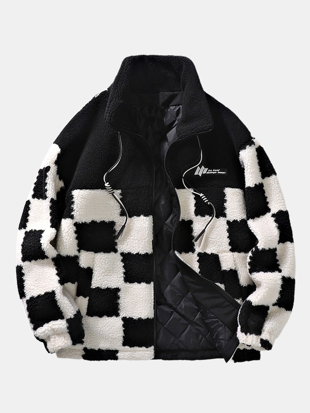 Teddy Fleece Checkerboard Stand Collar Jacket