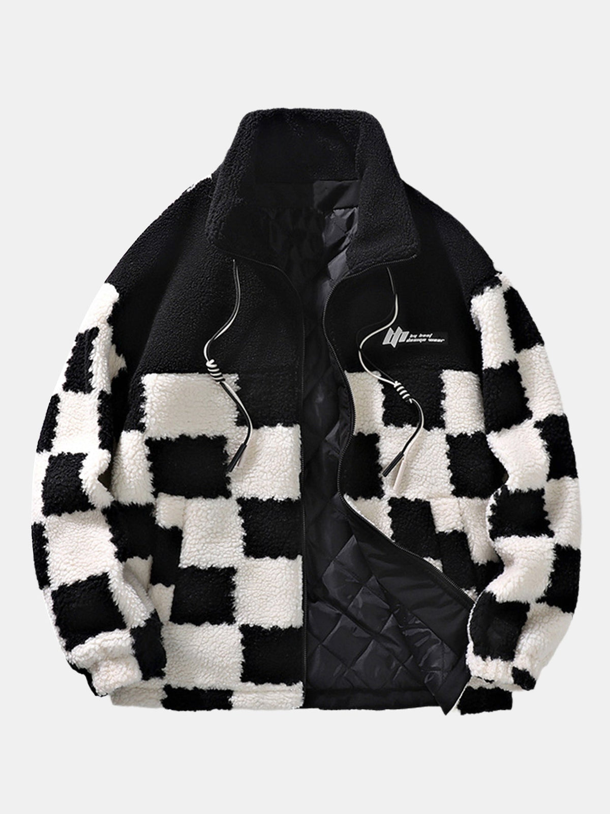Teddy Fleece Checkerboard Stand Collar Jacket