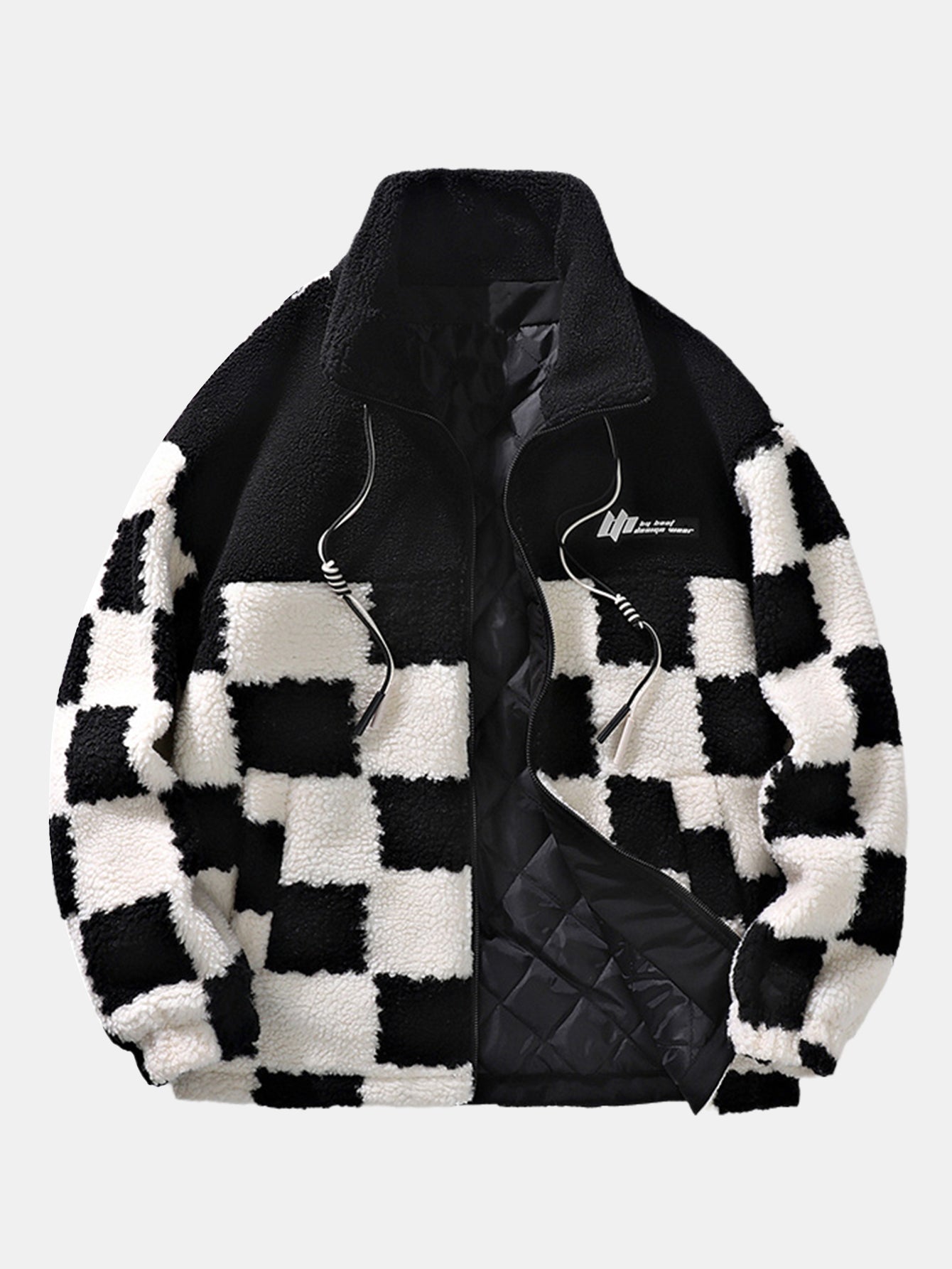 Teddy Fleece Checkerboard Stand Collar Jacket