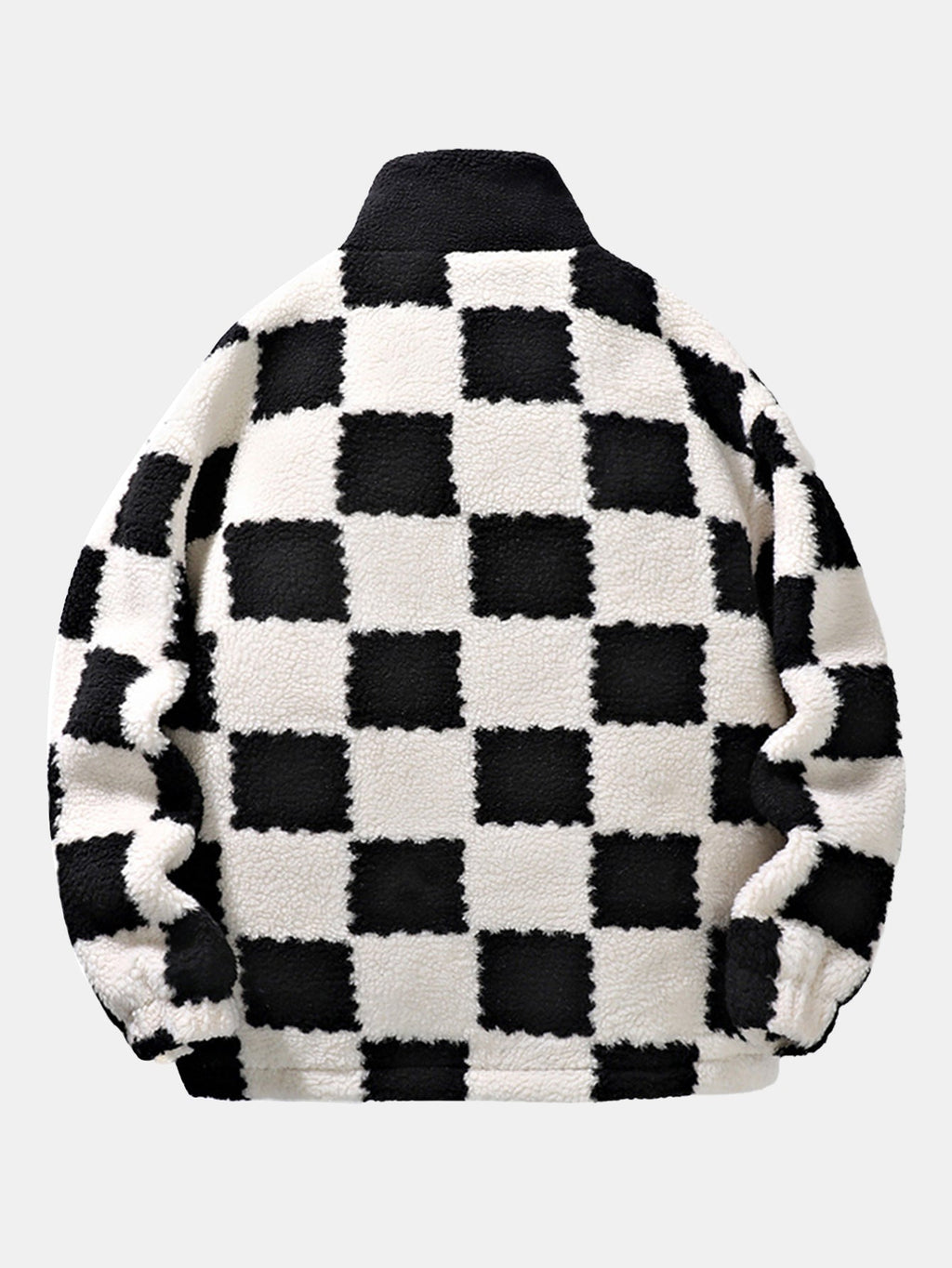 Teddy Fleece Checkerboard Stand Collar Jacket