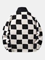 Teddy Fleece Checkerboard Stand Collar Jacket