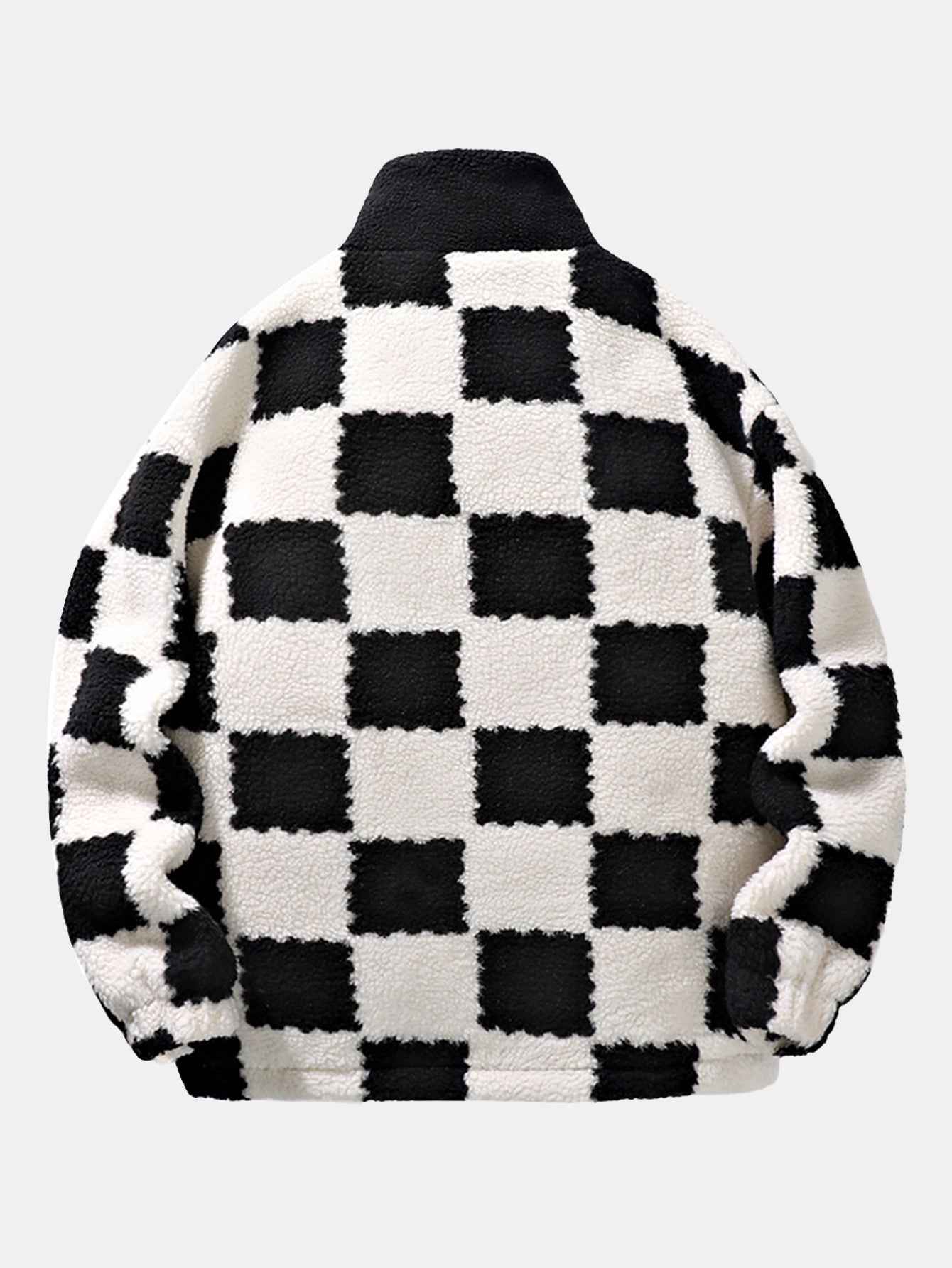 Teddy Fleece Checkerboard Stand Collar Jacket
