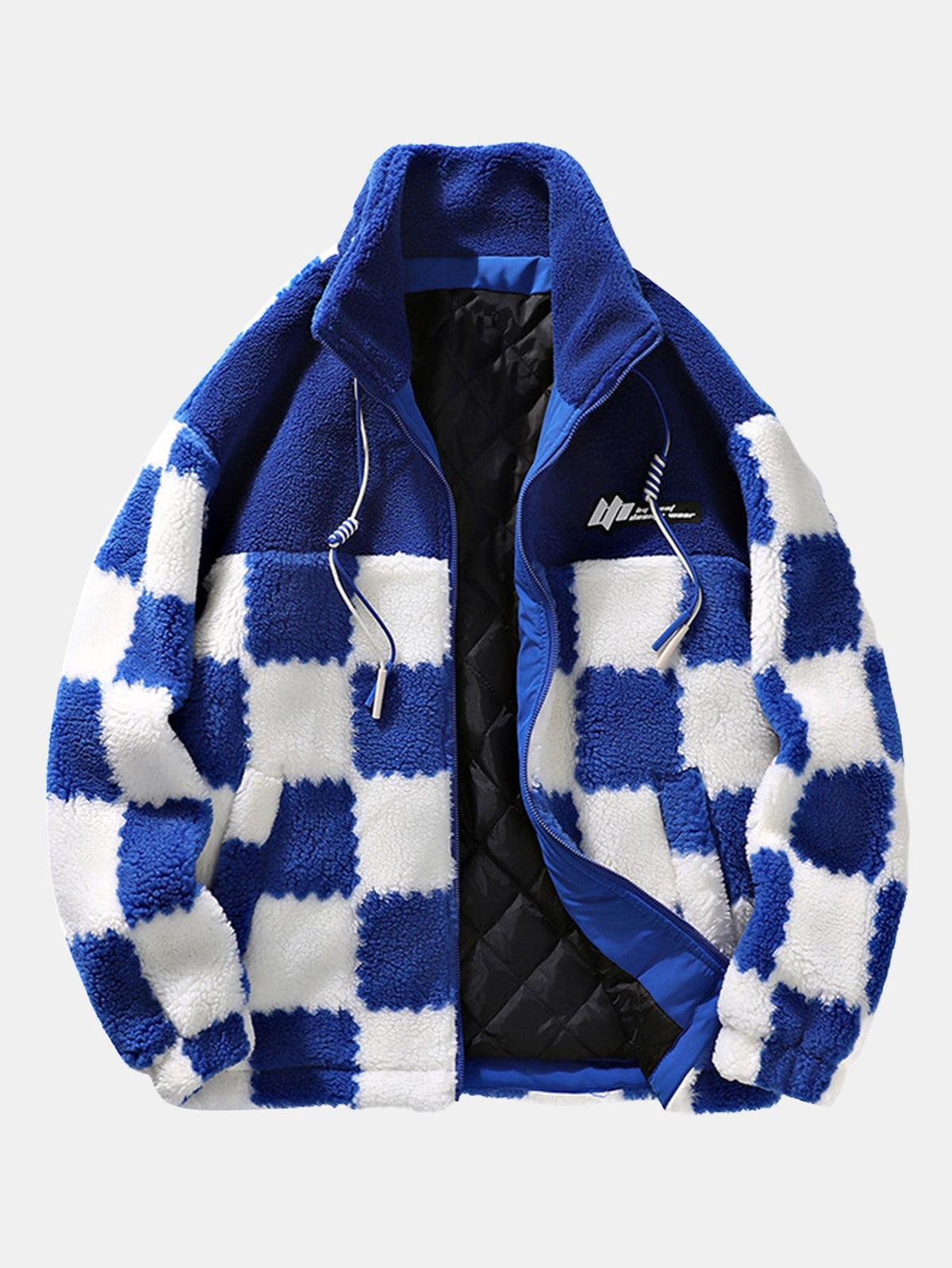 Teddy Fleece Checkerboard Stand Collar Jacket