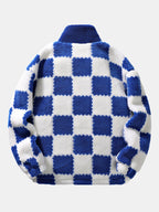 Teddy Fleece Checkerboard Stand Collar Jacket