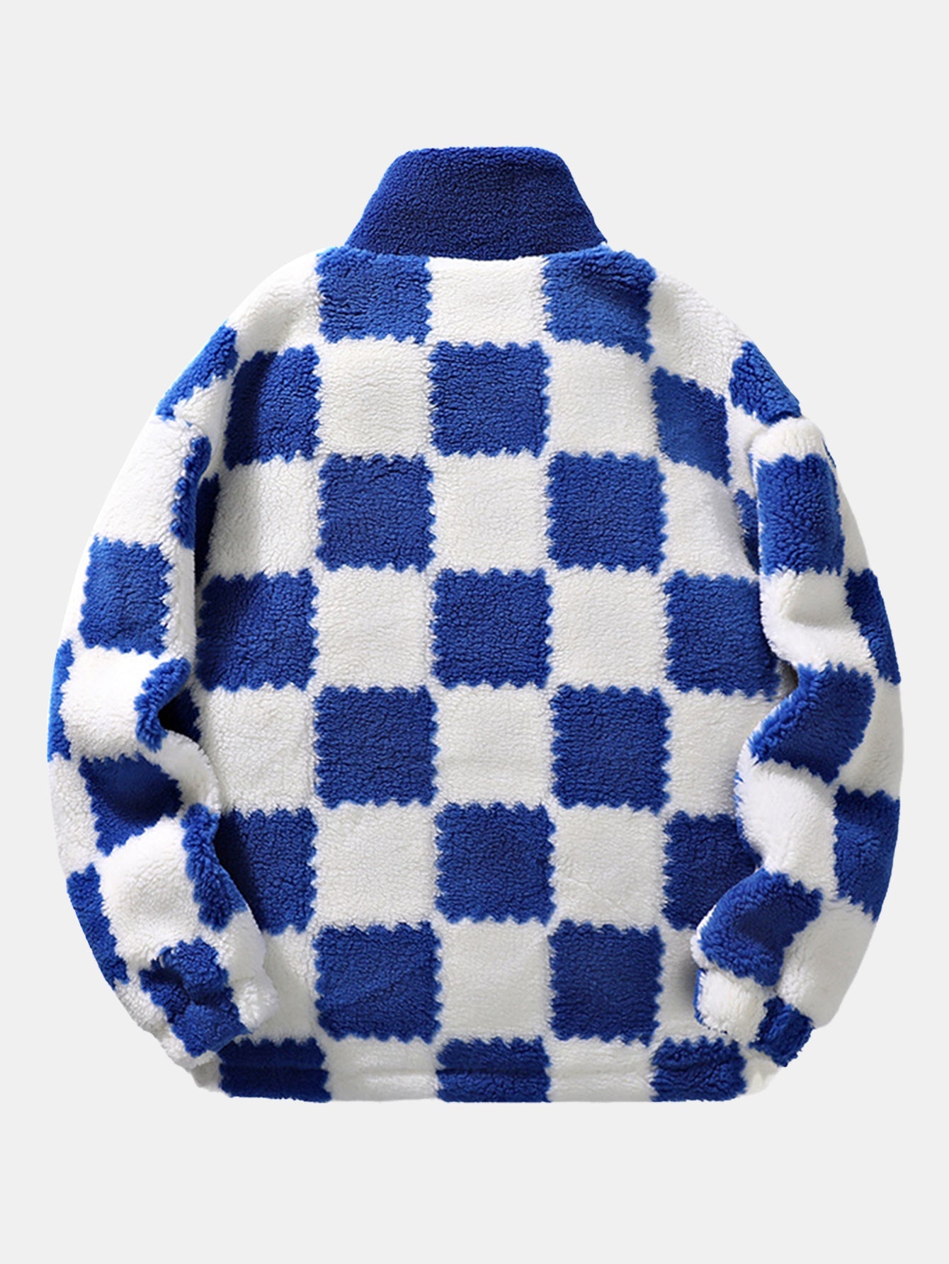 Teddy Fleece Checkerboard Stand Collar Jacket