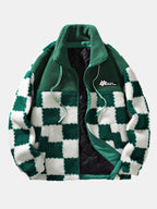 Teddy Fleece Checkerboard Stand Collar Jacket