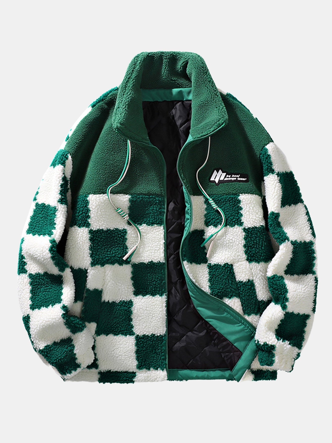 Teddy Fleece Checkerboard Stand Collar Jacket