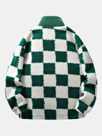 Teddy Fleece Checkerboard Stand Collar Jacket