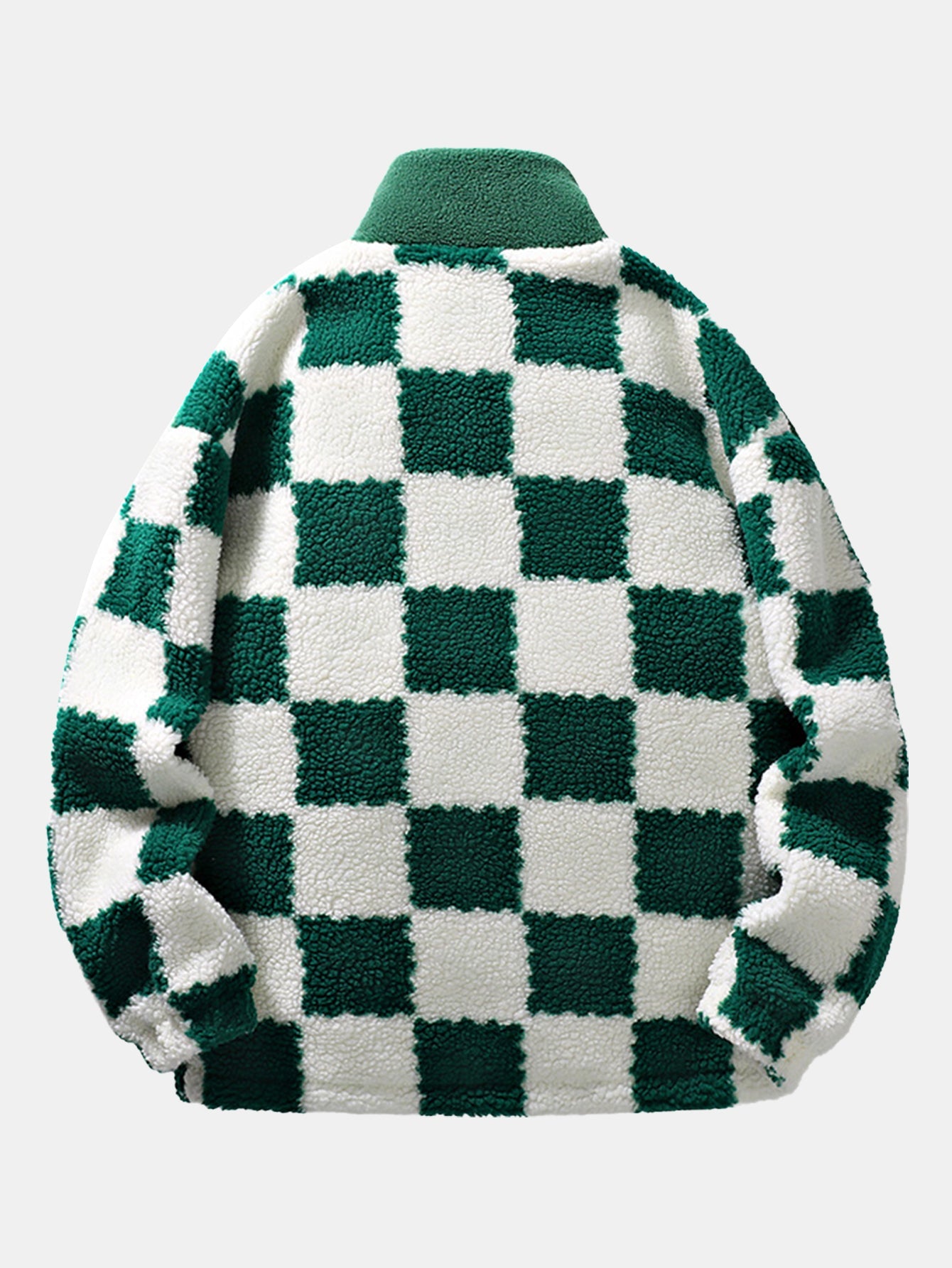Teddy Fleece Checkerboard Stand Collar Jacket