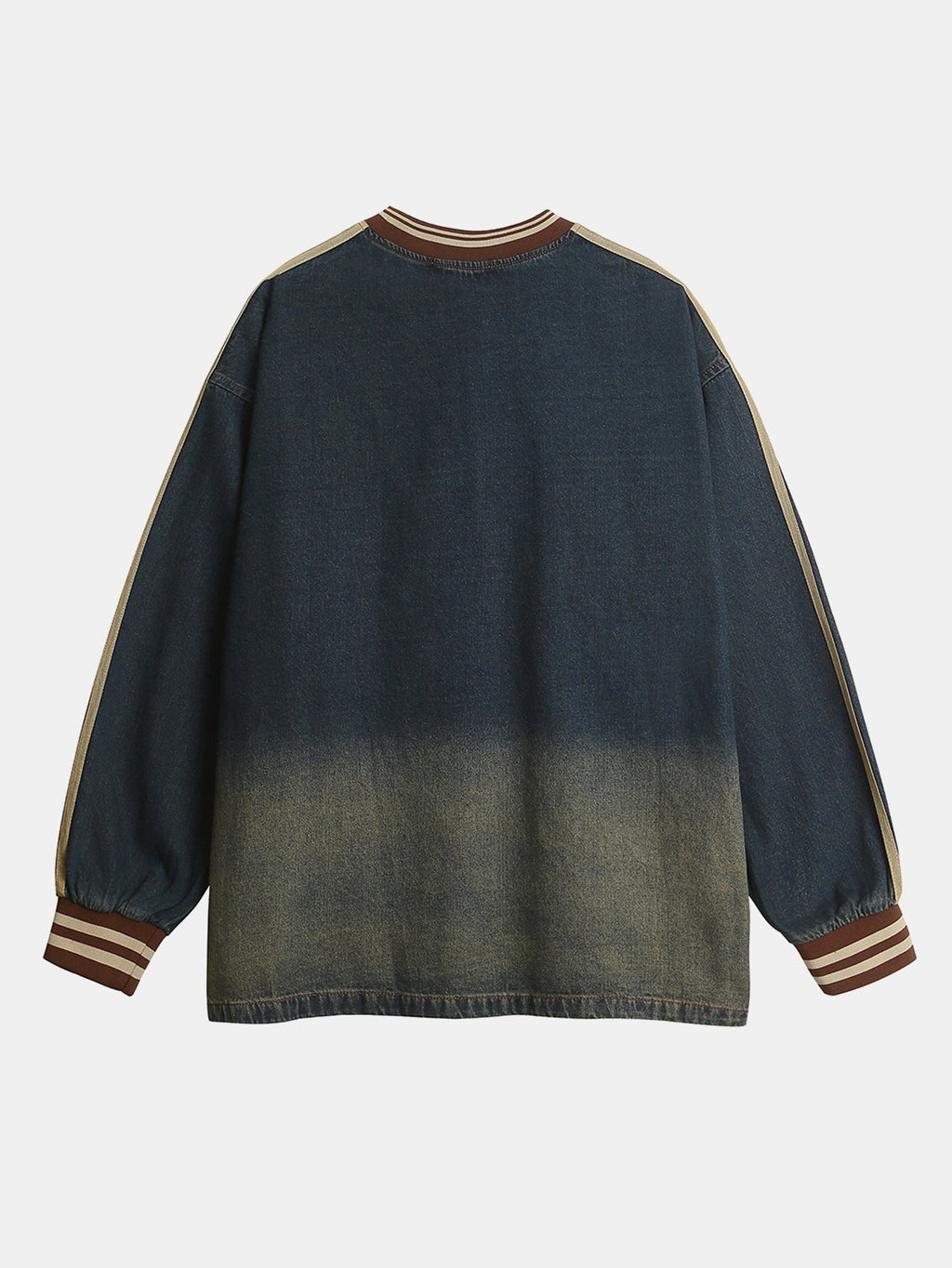 Oversize Brooklyn Embroidery Washed Distressed Denim Sweatshirt