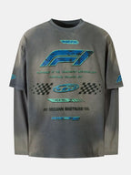 Racing Print Distressed 2-In-1 T-Shirt