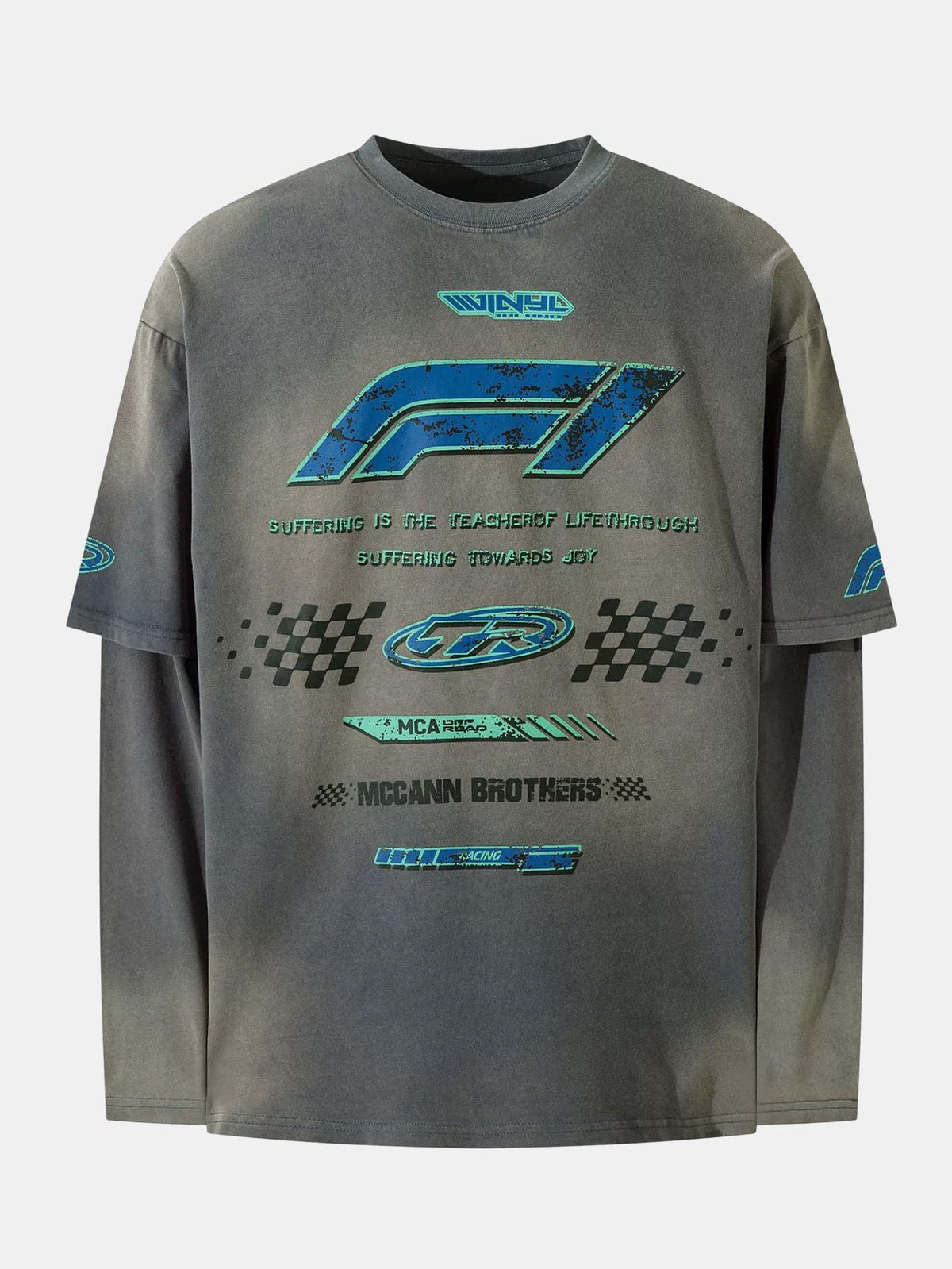 Racing Print Distressed 2-In-1 T-Shirt