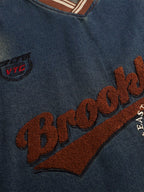 Oversize Brooklyn Embroidery Washed Distressed Denim Sweatshirt