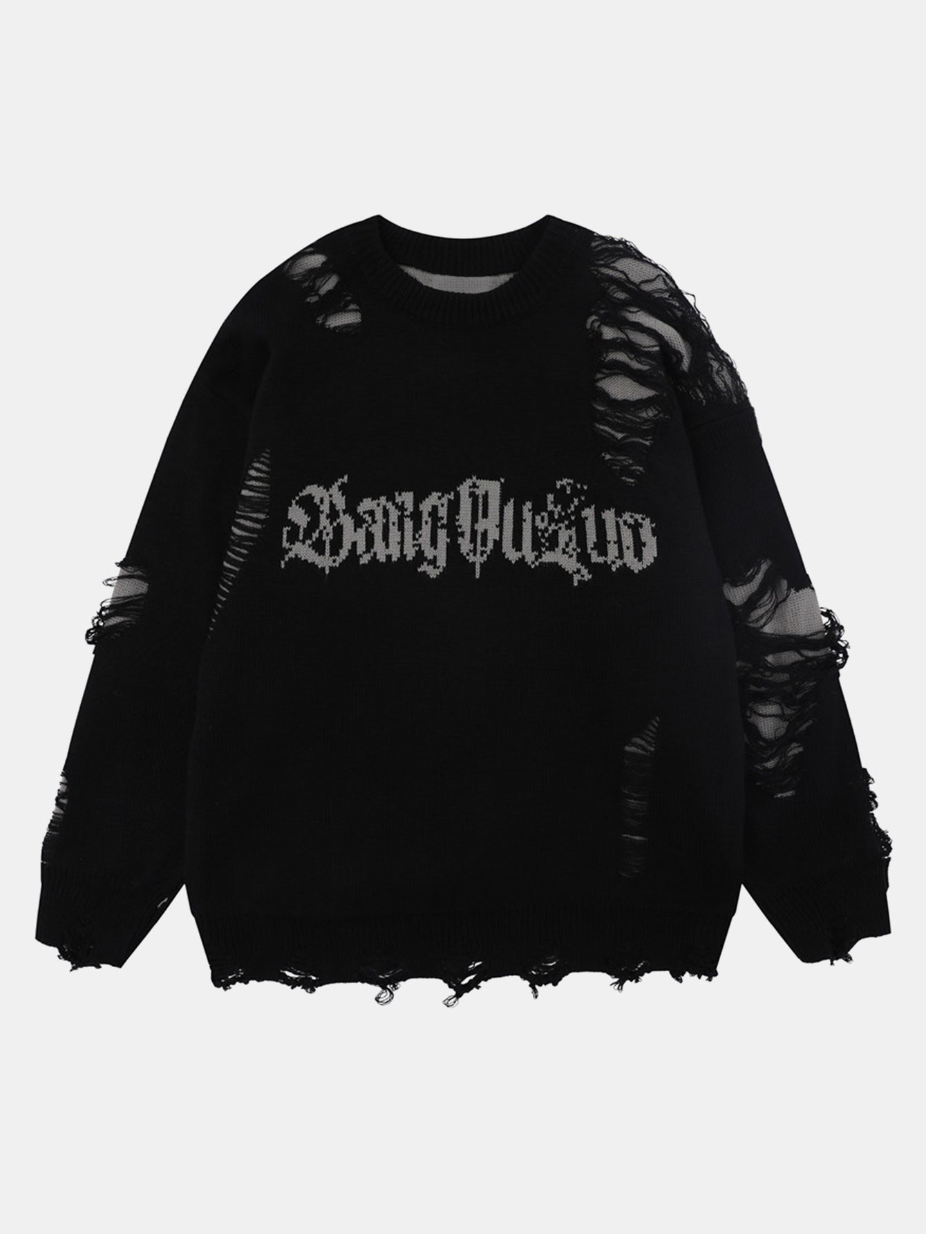 Slogan Distressed Crew Neck Sweater