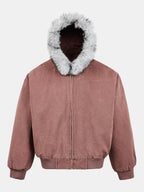 Boxy Faux Fur Collar Hooded Jacket