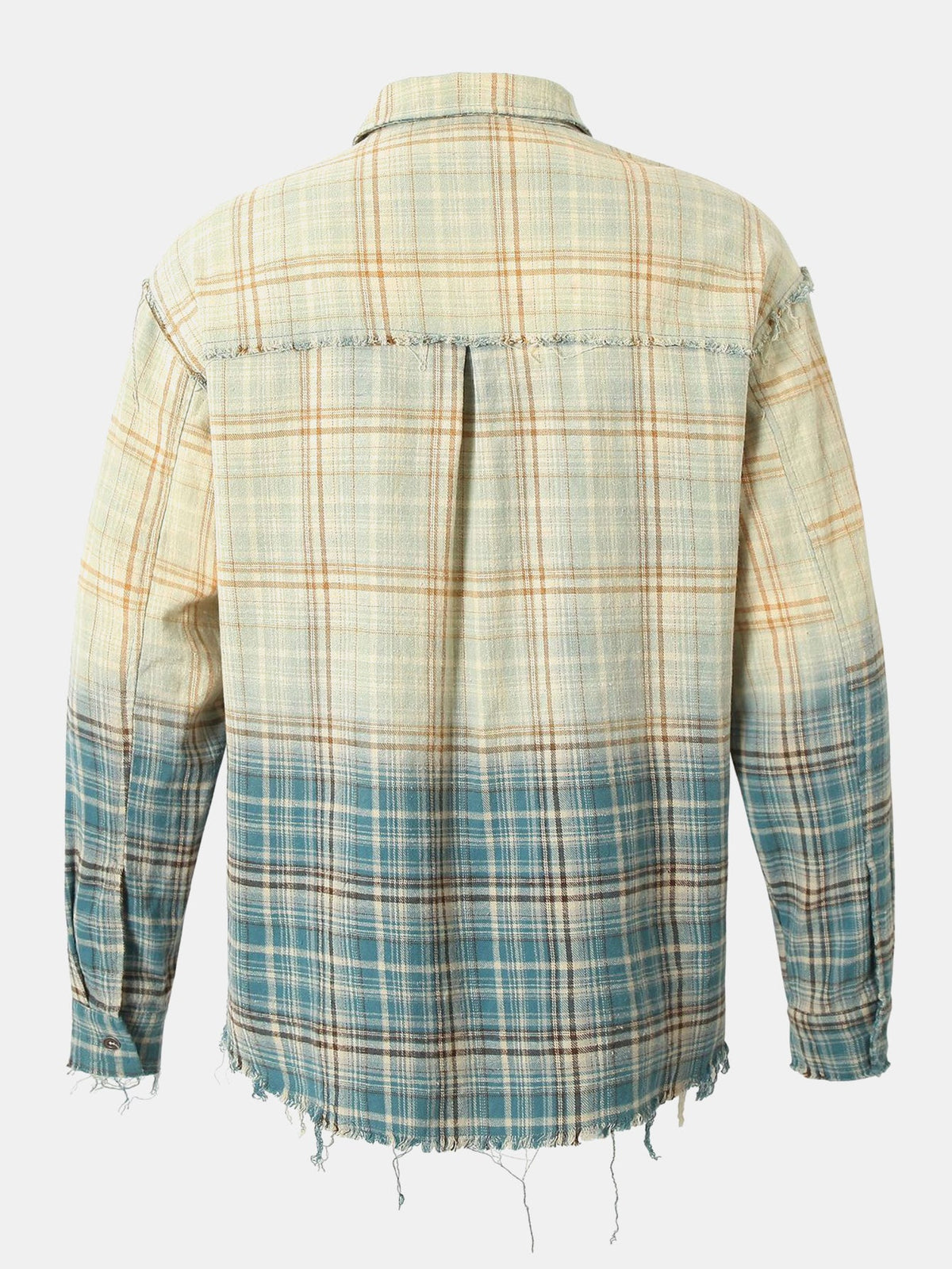 Gradient Washed Distressed Plaid Shirt