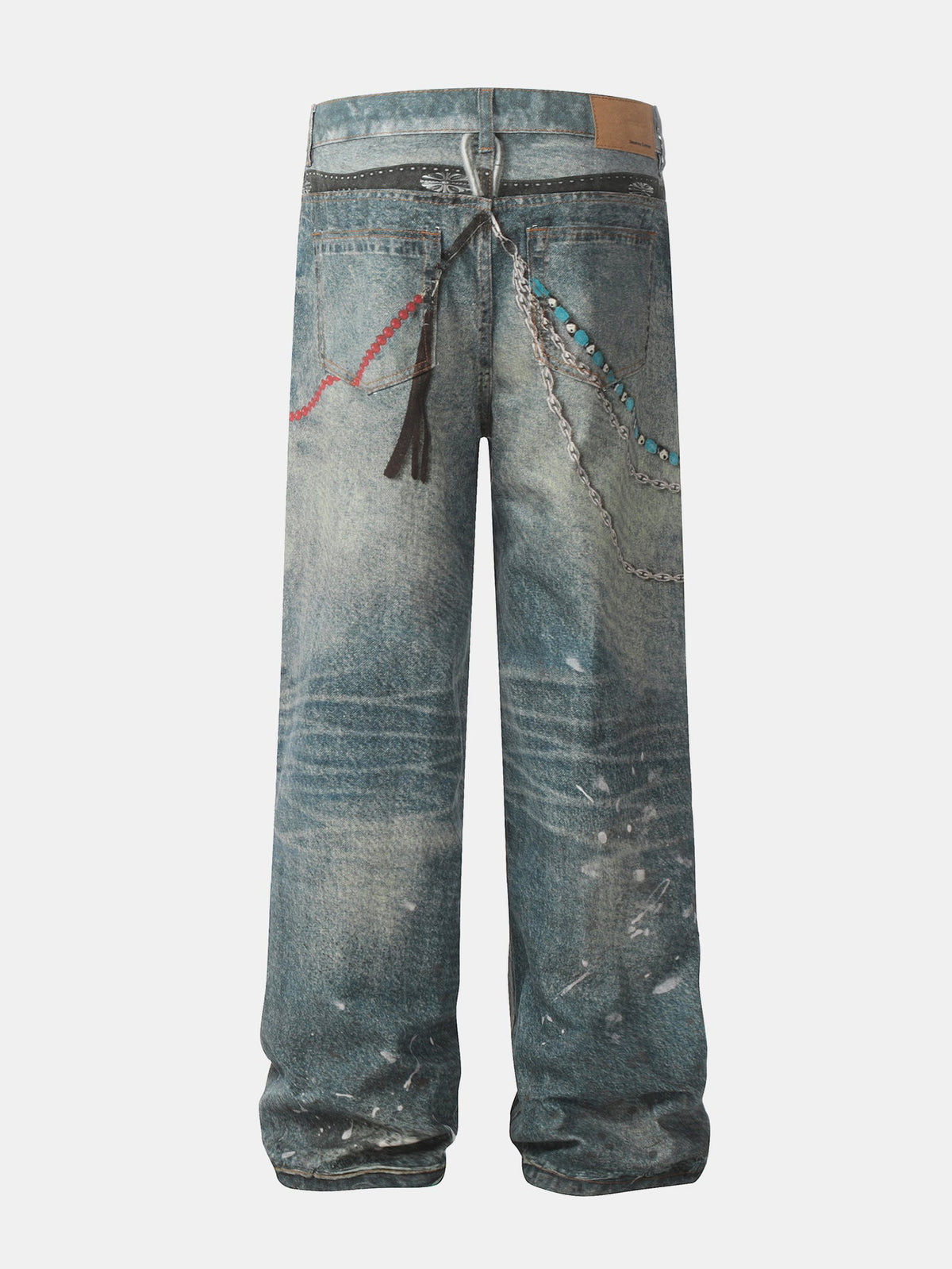 Distressed Chain-Detailed Baggy Denim Jeans