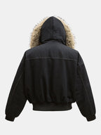 Boxy Faux Fur Collar Hooded Jacket