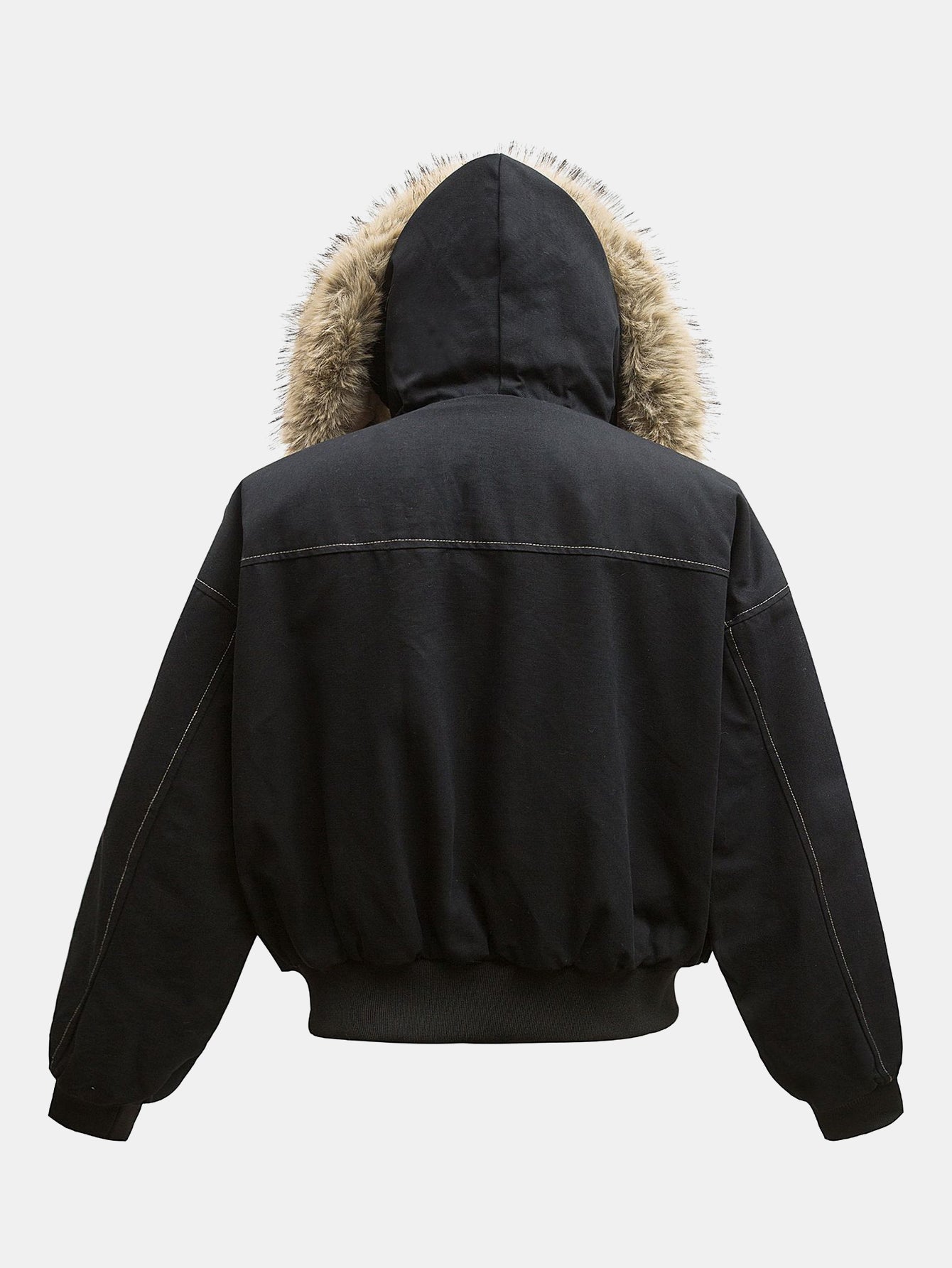 Boxy Faux Fur Collar Hooded Jacket