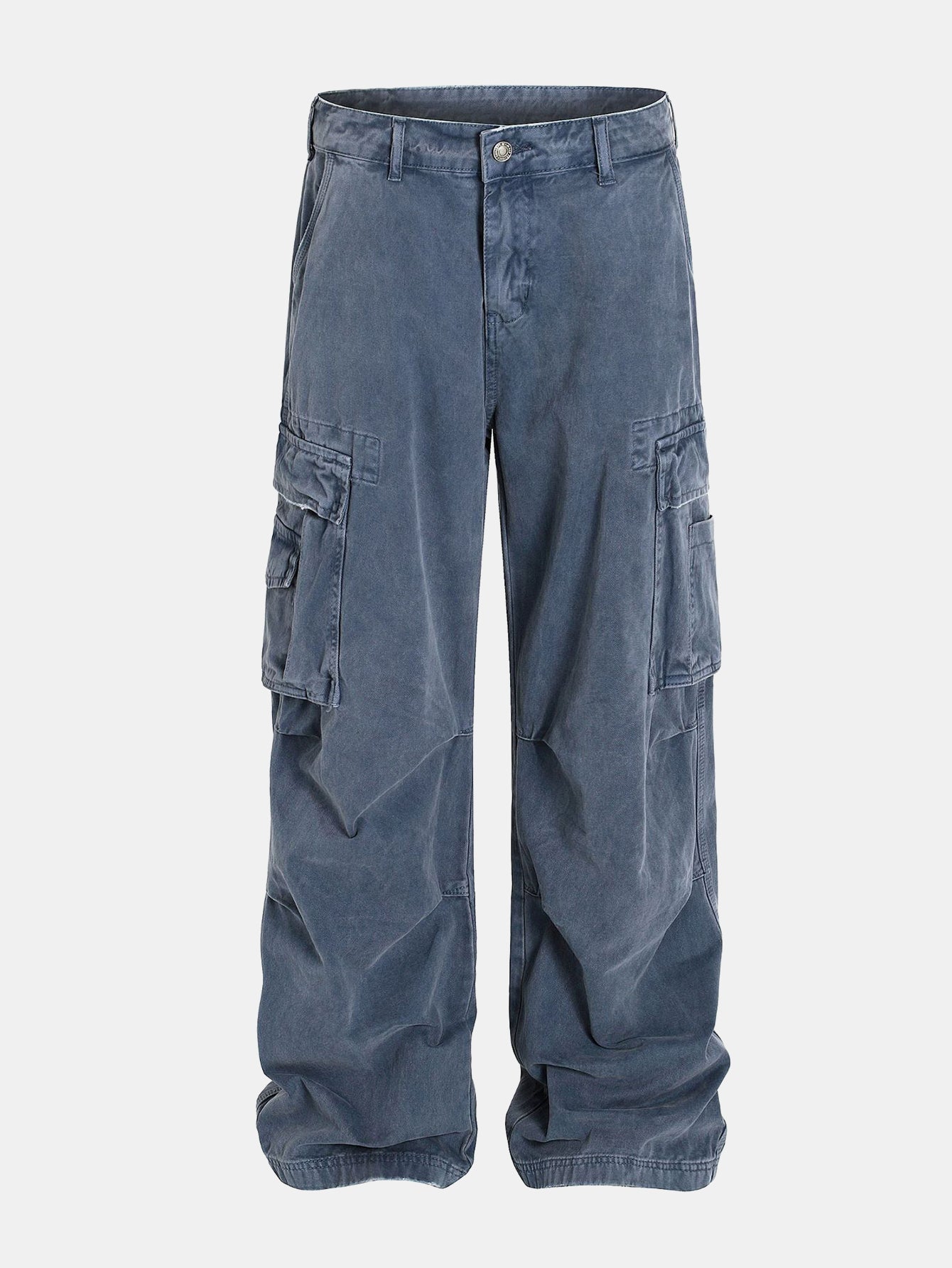 Baggy Fit Washed Distressed Denim Cargo Pants
