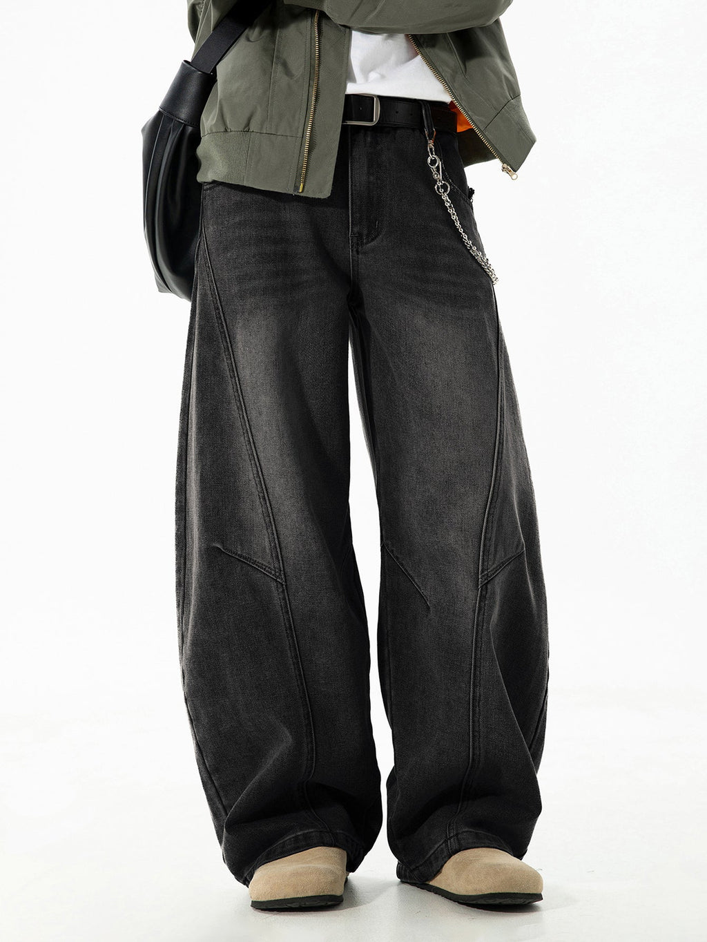 Washed Distressed Denim Baggy Pants