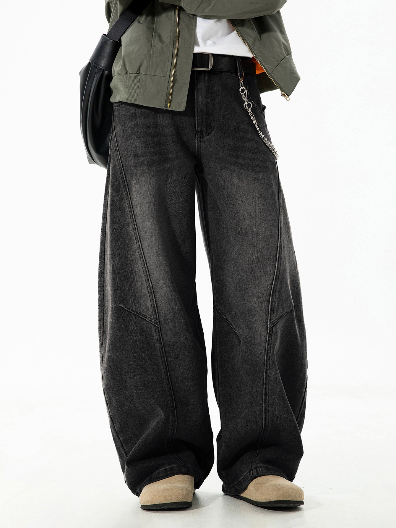 Washed Distressed Denim Baggy Pants