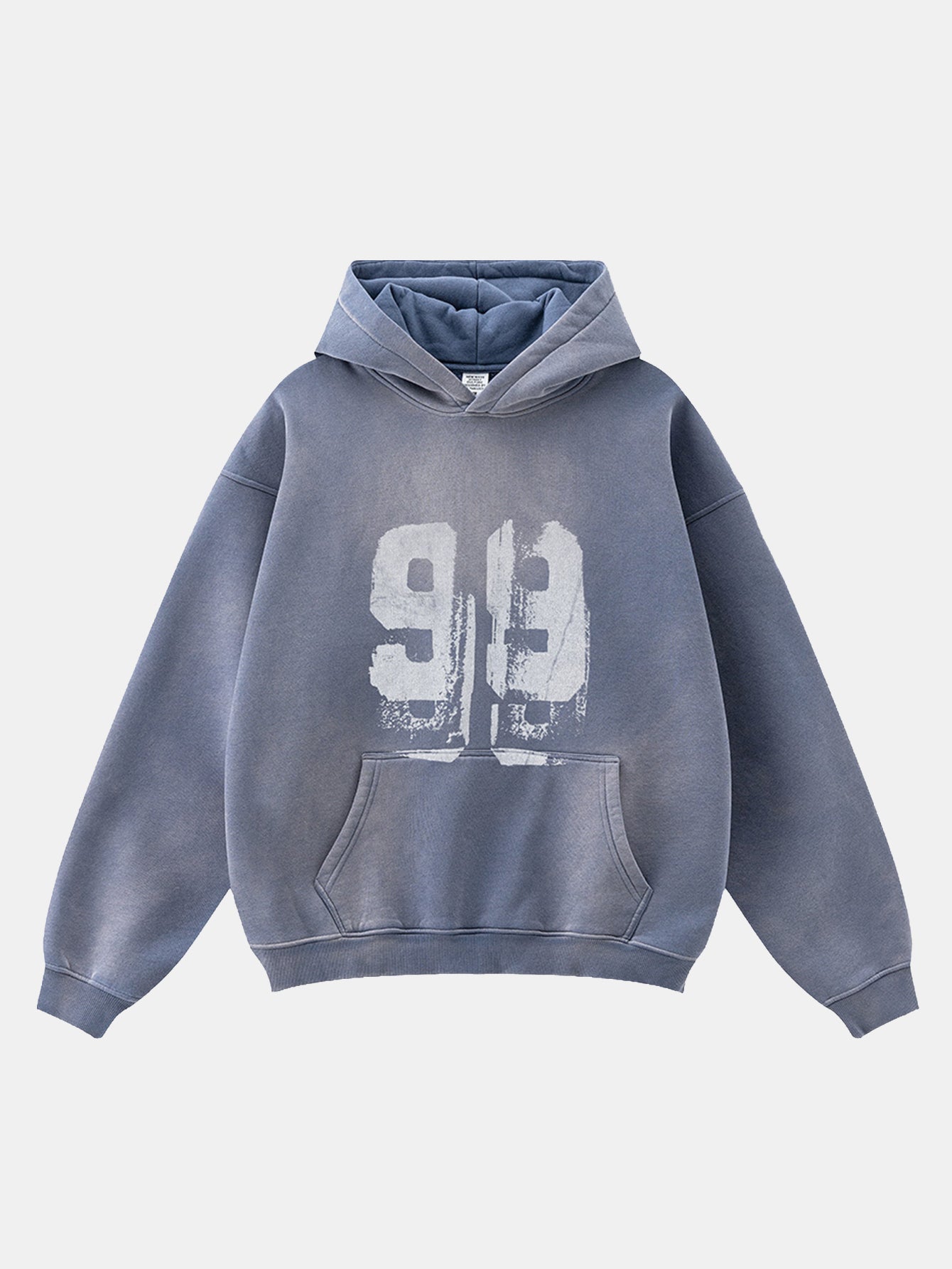 Oversize Number Print Washed Distressed Hoodie