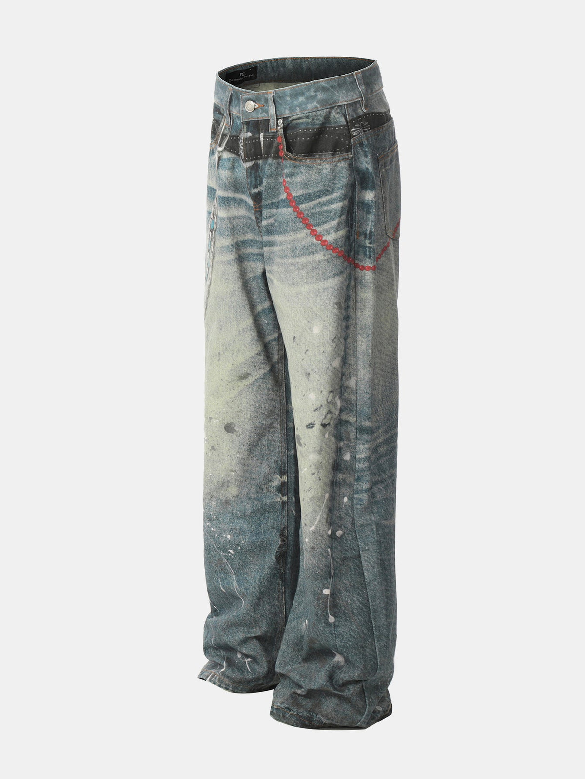 Distressed Chain-Detailed Baggy Denim Jeans