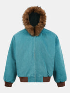 Boxy Faux Fur Collar Hooded Jacket