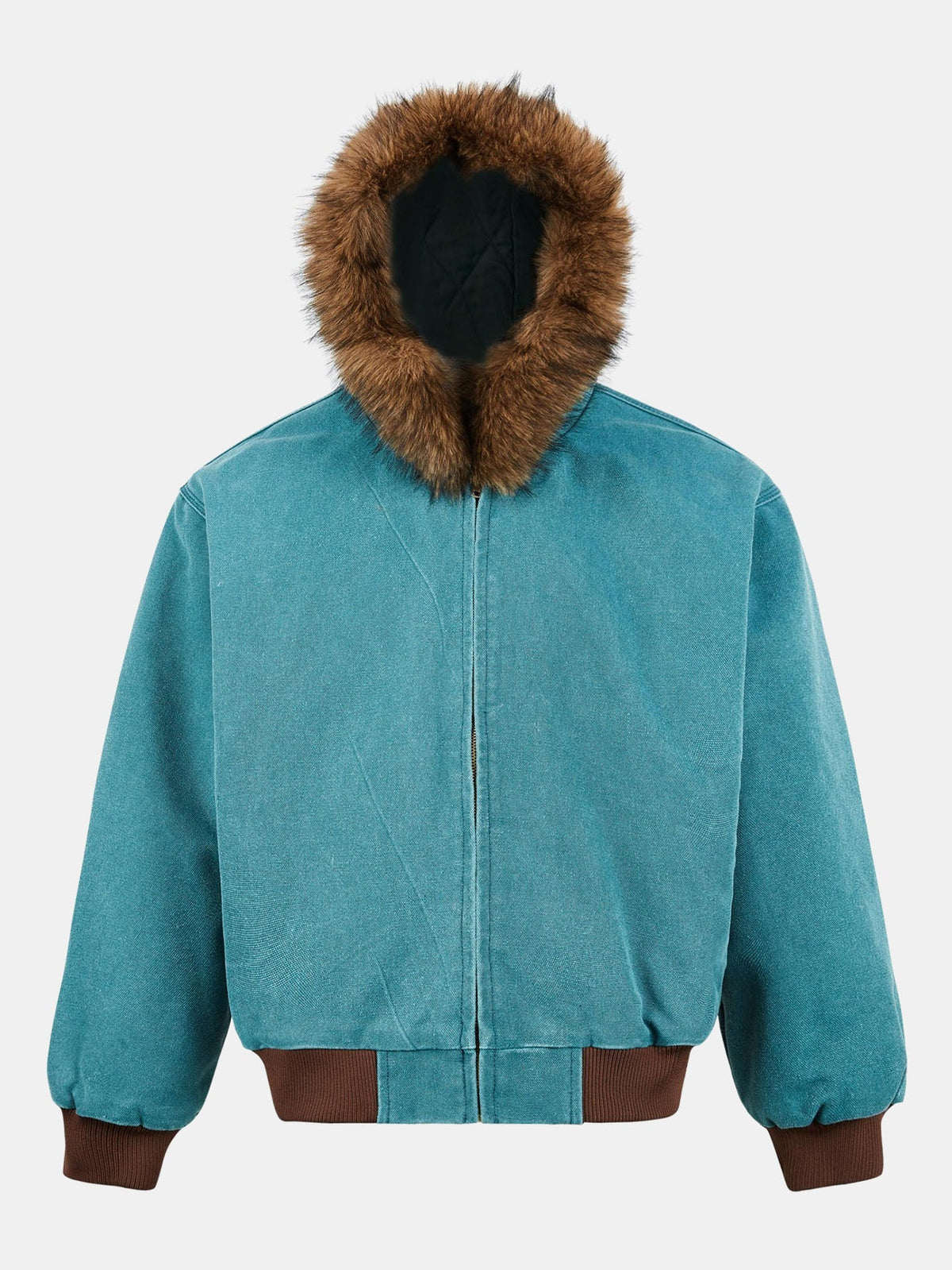 Boxy Faux Fur Collar Hooded Jacket