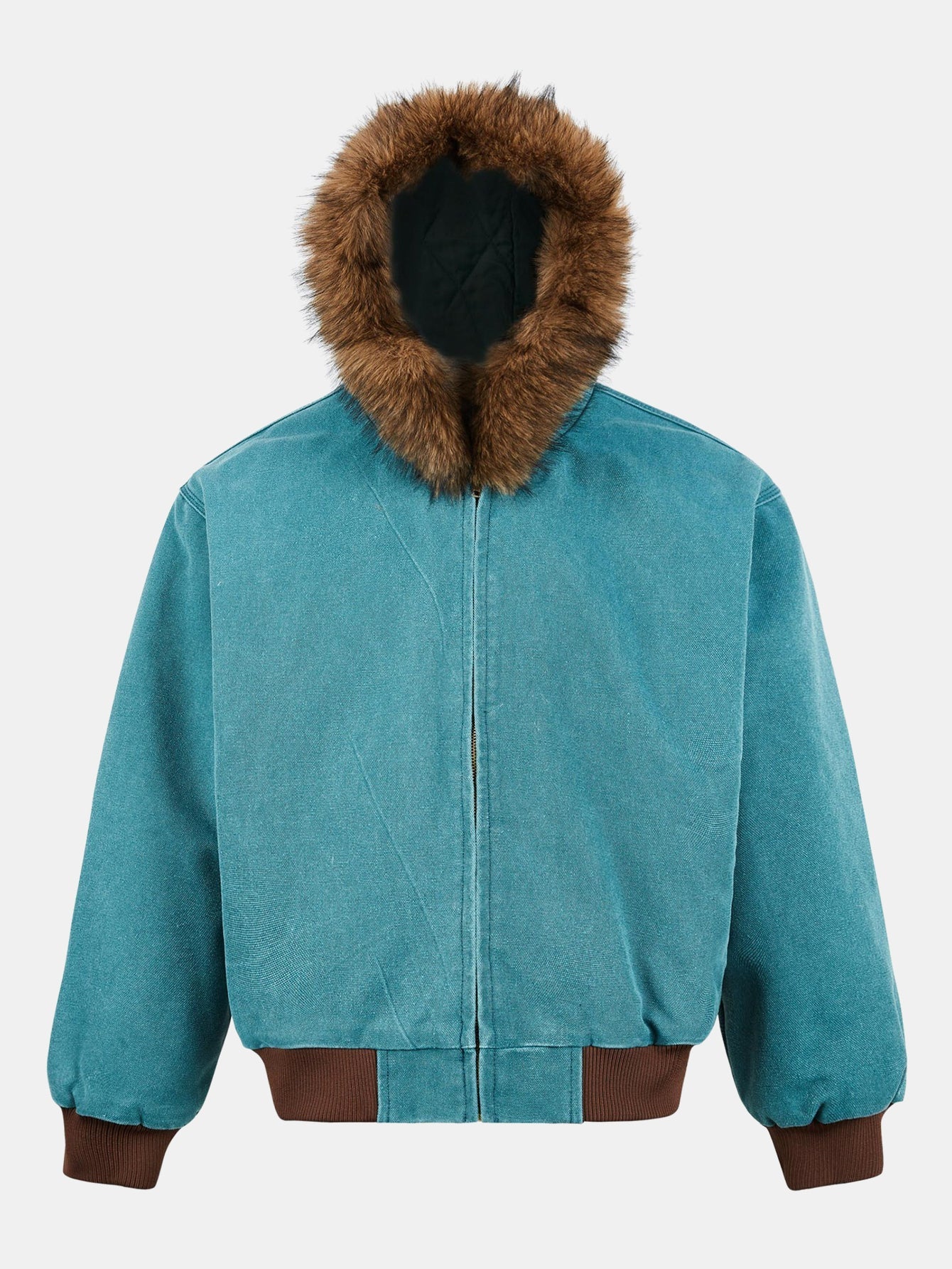 Boxy Faux Fur Collar Hooded Jacket