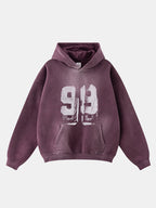 Oversize Number Print Washed Distressed Hoodie