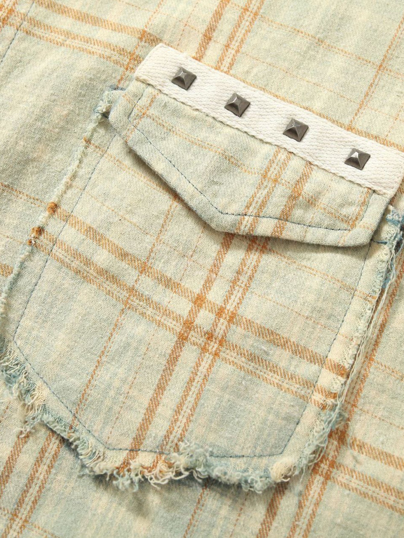 Gradient Washed Distressed Plaid Shirt