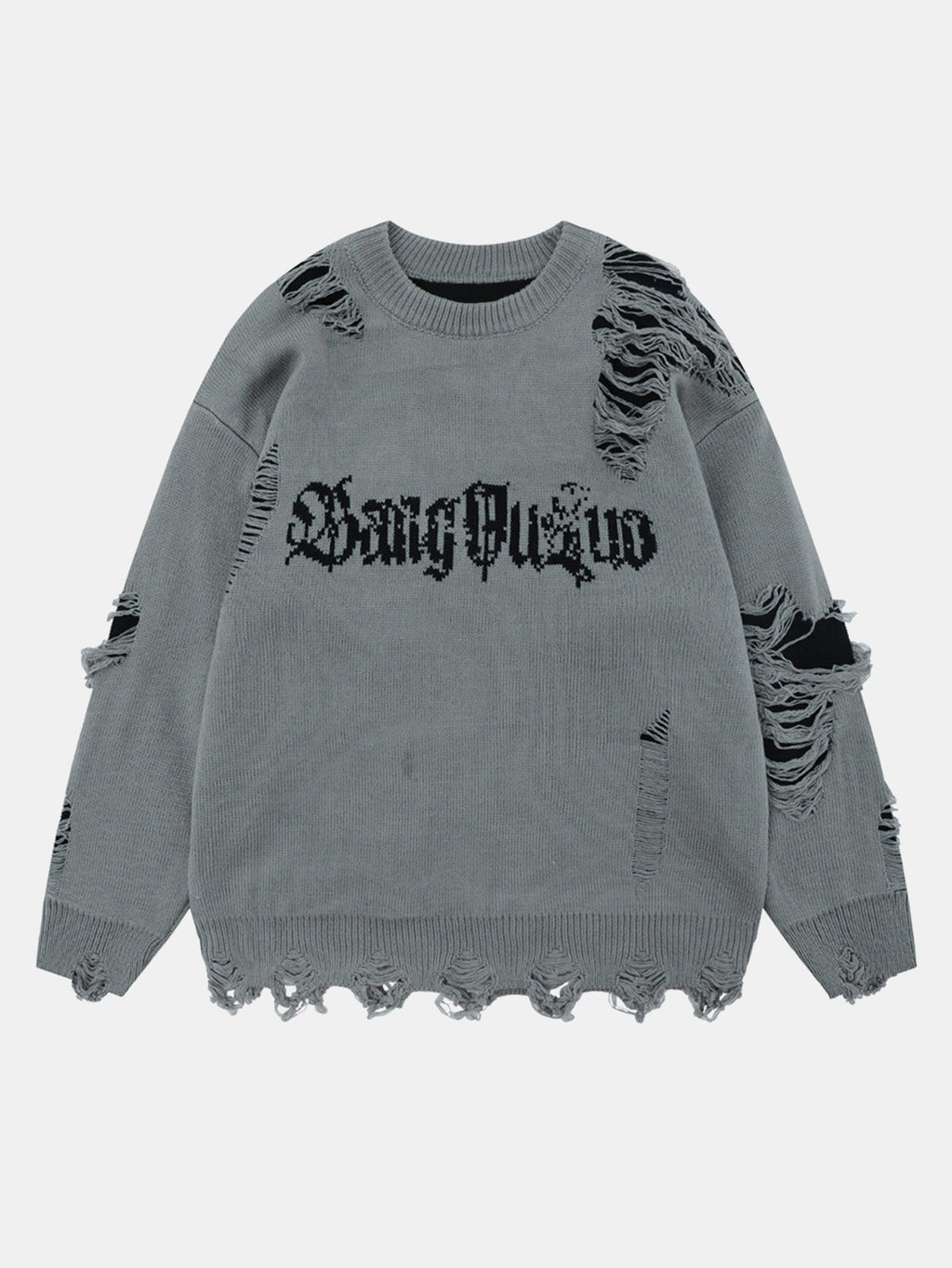 Slogan Distressed Crew Neck Sweater