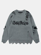 Slogan Distressed Crew Neck Sweater