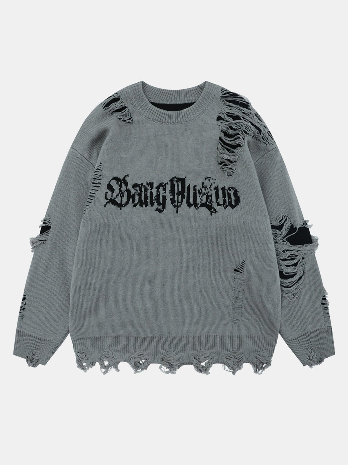 Slogan Distressed Crew Neck Sweater