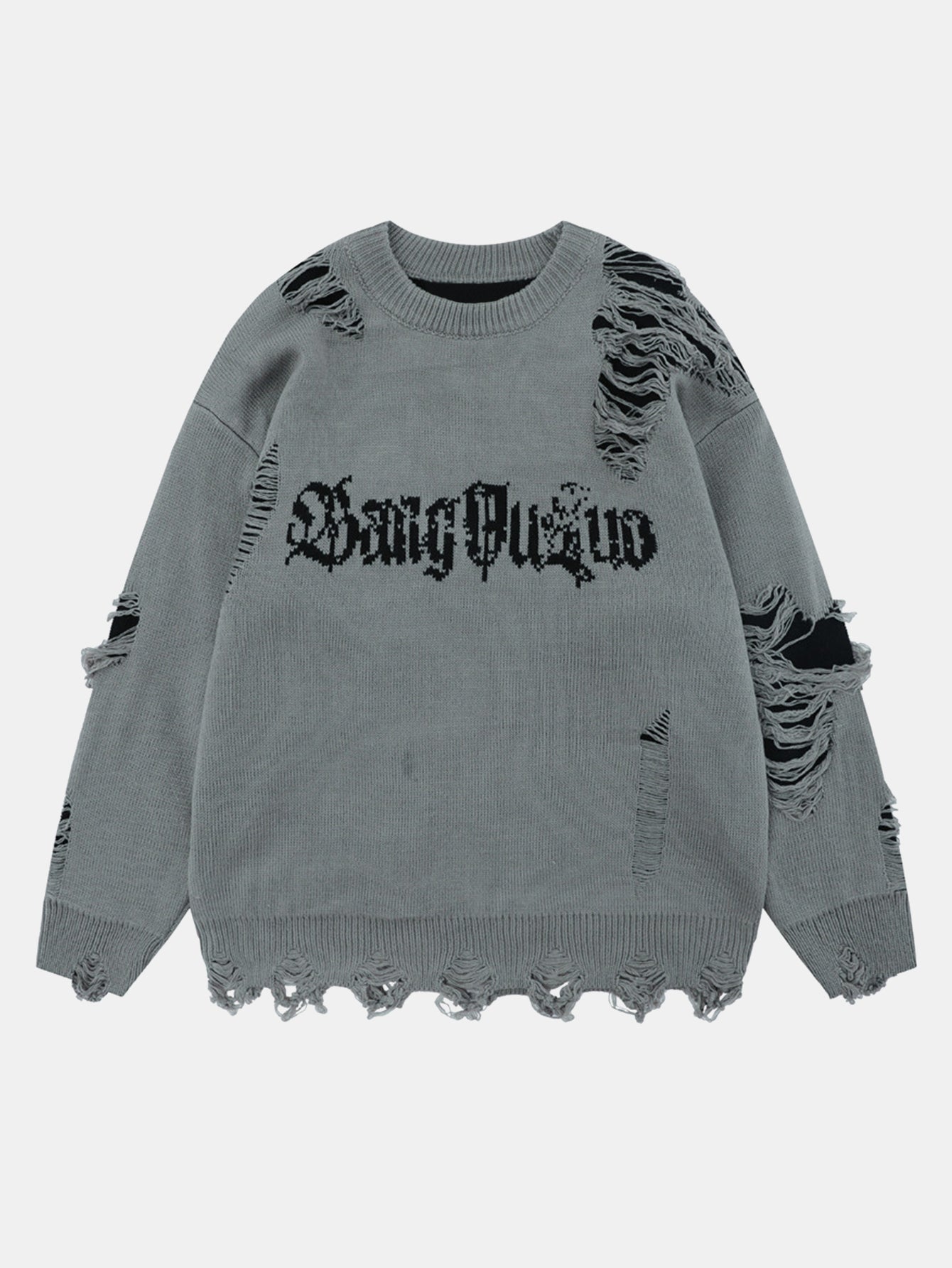 Slogan Distressed Crew Neck Sweater