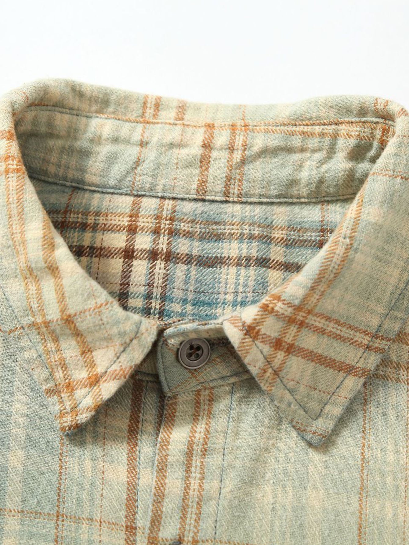 Gradient Washed Distressed Plaid Shirt